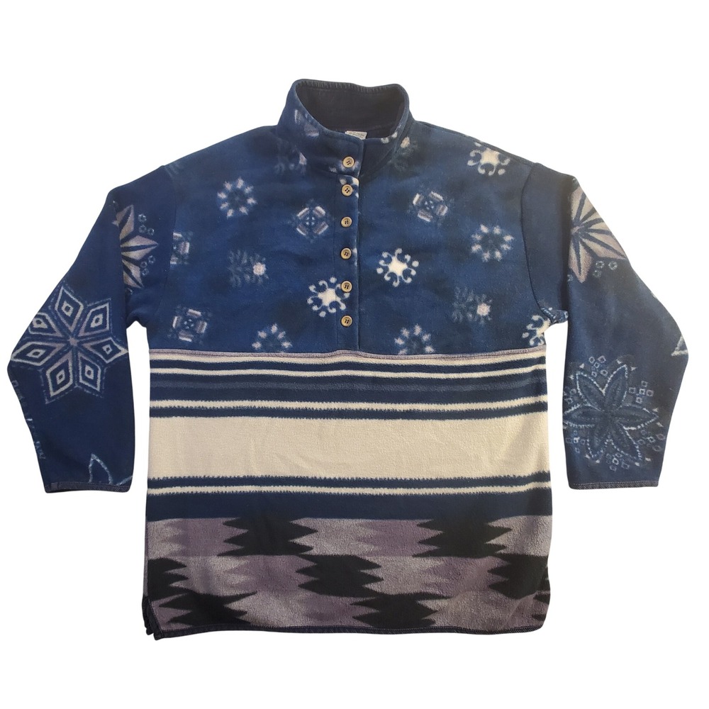 United Colors of Benetton Vintage Fleece Pullover Blue Geometric Made in Italy S